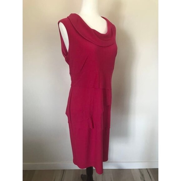 JOSEPH RIBKOFF Sleeveless Dress Size 12 Hot Pink Tiered Single Cowl Neck - Picture 3 of 6